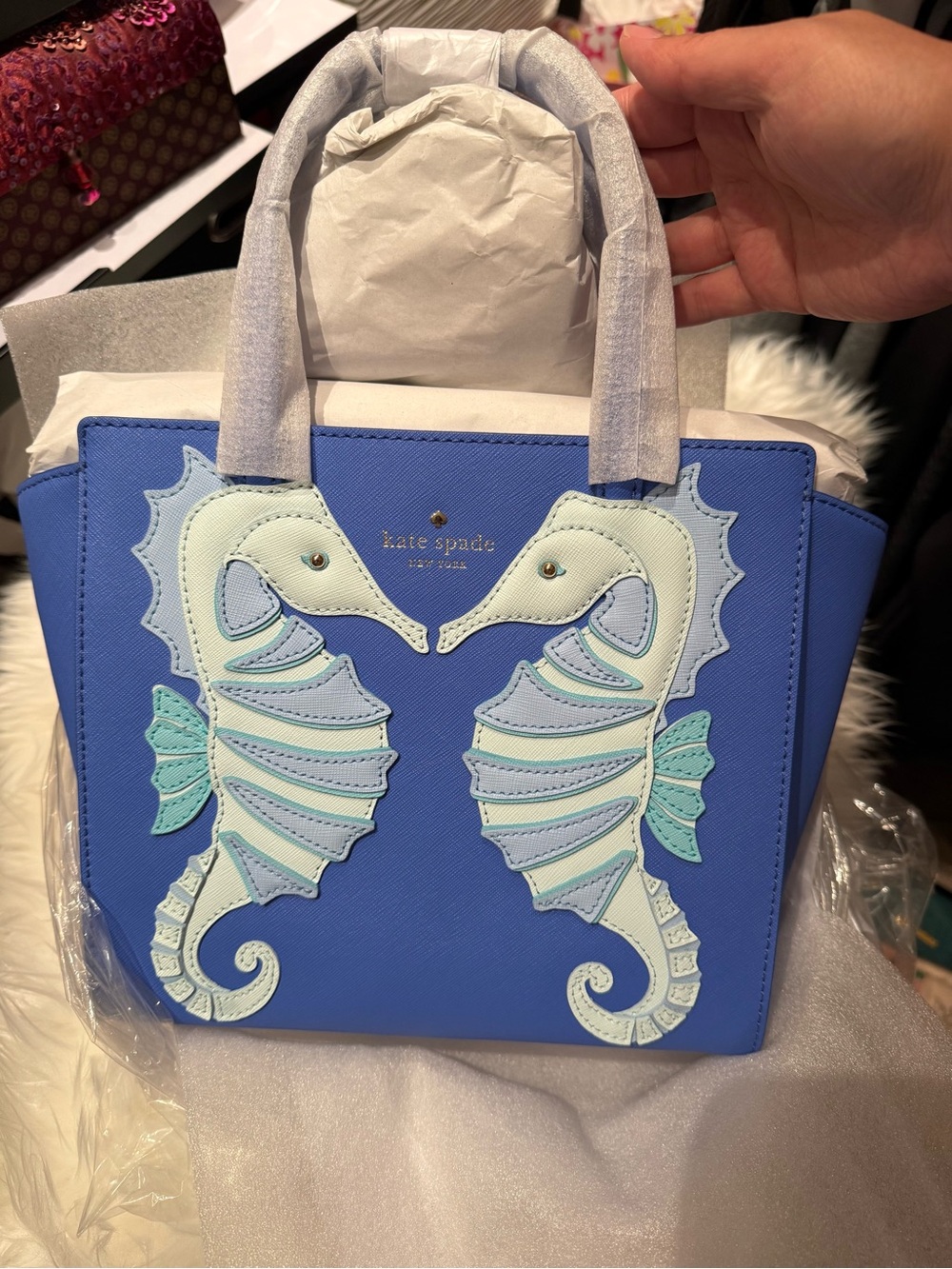 kate spade Blue Seahorse Appliqué Tote with Mint Accents